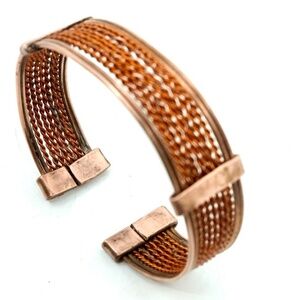 VINTAGE BRAIDED COPPER OPEN CUFF BRACELET UNISEX